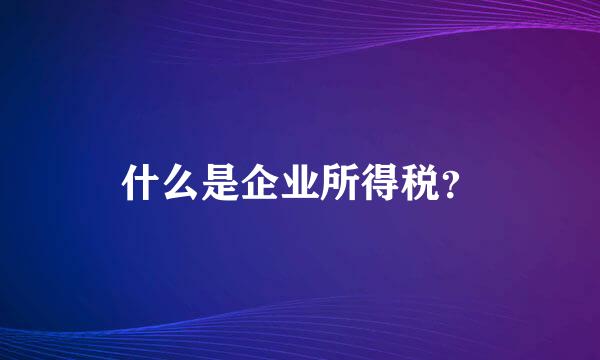 什么是企业所得税？