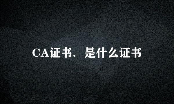 CA证书．是什么证书