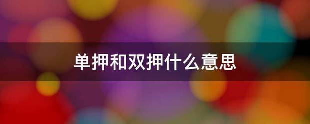 单押和双押什么意思
