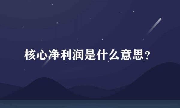 核心净利润是什么意思？