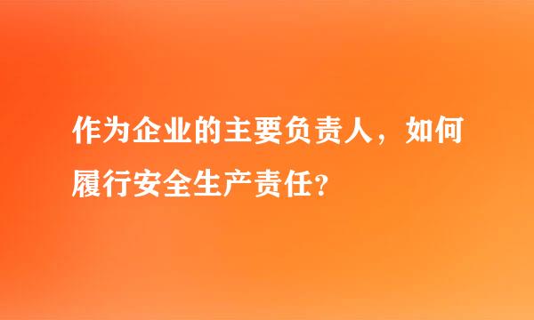 作为企业的主要负责人，如何履行安全生产责任？