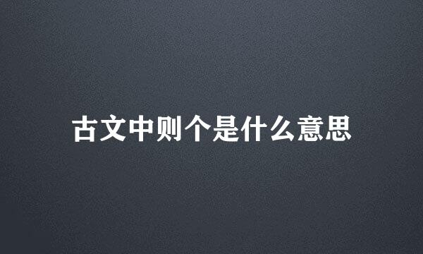 古文中则个是什么意思