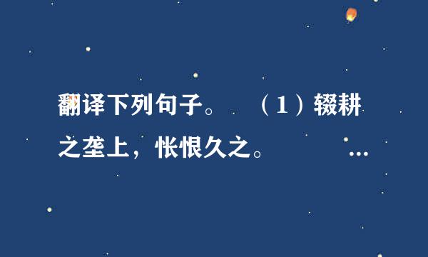 翻译下列句子。 （1）辍耕之垄上，怅恨久之。         _____________________________...