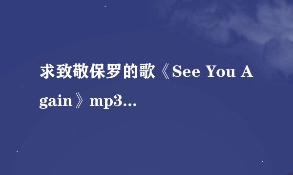 求致敬保罗的歌《See You Again》mp3资源，谢谢