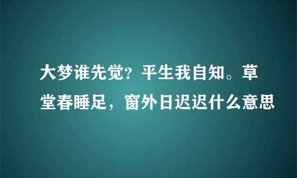 大梦谁先觉？平生我自知。草堂春睡足，窗外日迟迟什么意思