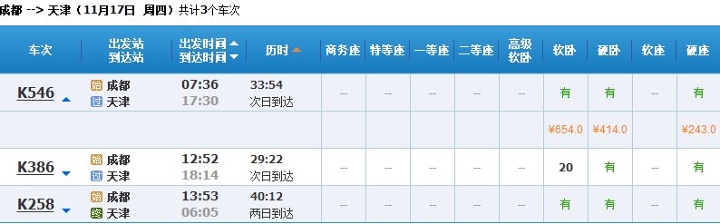 12530火车票查询成都到天津