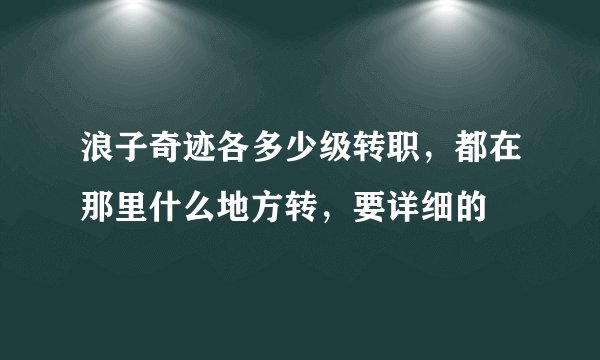浪子奇迹各多少级转职，都在那里什么地方转，要详细的