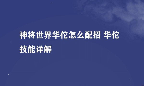 神将世界华佗怎么配招 华佗技能详解