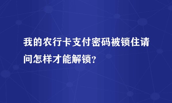 我的农行卡支付密码被锁住请问怎样才能解锁？