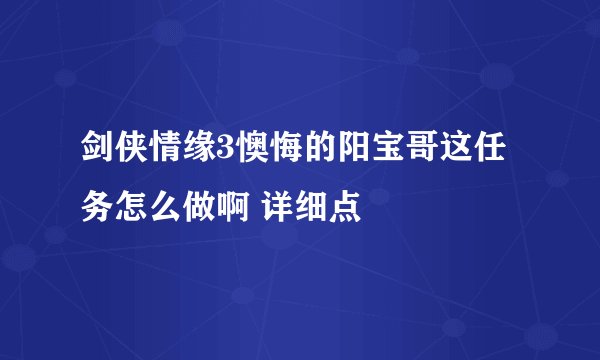 剑侠情缘3懊悔的阳宝哥这任务怎么做啊 详细点