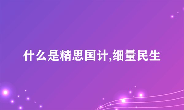 什么是精思国计,细量民生