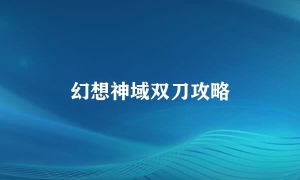 幻想神域双刀攻略