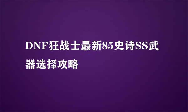 DNF狂战士最新85史诗SS武器选择攻略