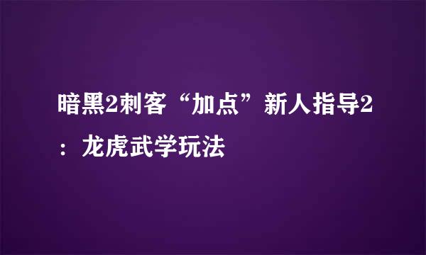 暗黑2刺客“加点”新人指导2：龙虎武学玩法