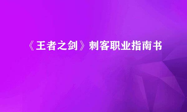 《王者之剑》刺客职业指南书