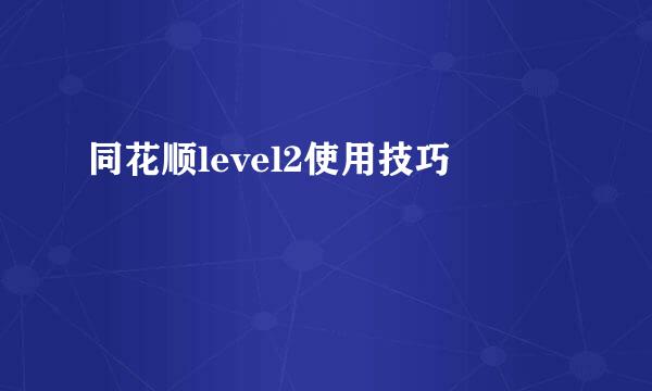 同花顺level2使用技巧