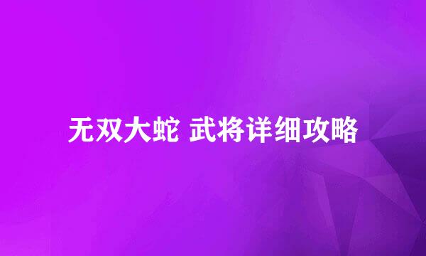 无双大蛇 武将详细攻略