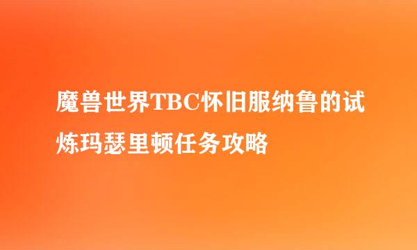 魔兽世界TBC怀旧服纳鲁的试炼玛瑟里顿任务攻略