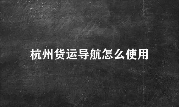 杭州货运导航怎么使用