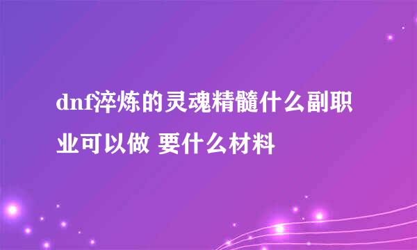 dnf淬炼的灵魂精髓什么副职业可以做 要什么材料