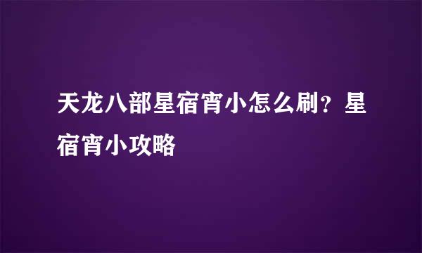 天龙八部星宿宵小怎么刷？星宿宵小攻略