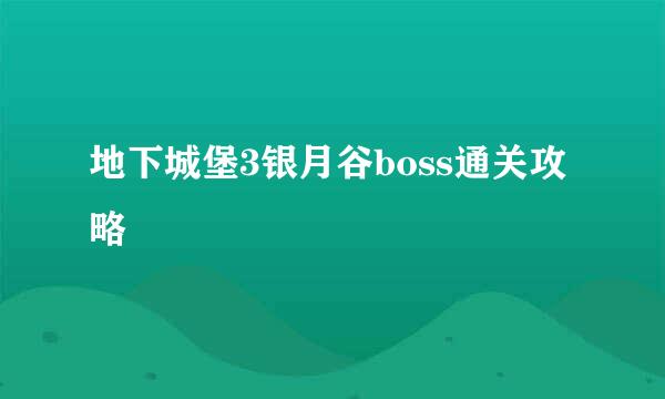 地下城堡3银月谷boss通关攻略