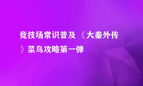 竞技场常识普及 《大秦外传》菜鸟攻略第一弹