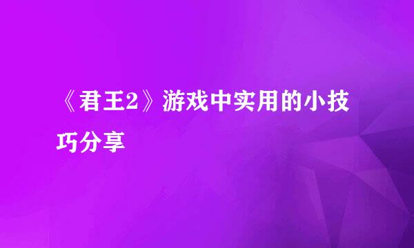 《君王2》游戏中实用的小技巧分享
