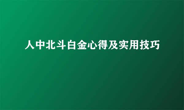 人中北斗白金心得及实用技巧