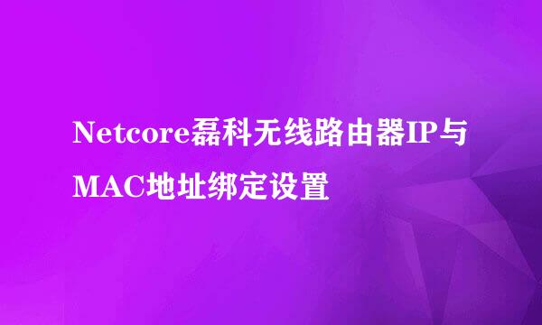 Netcore磊科无线路由器IP与MAC地址绑定设置