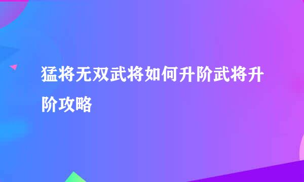 猛将无双武将如何升阶武将升阶攻略