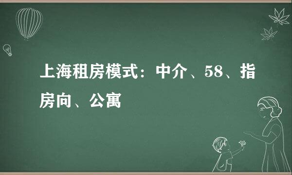 上海租房模式:中介、58、指房向、公寓