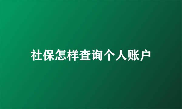 社保怎样查询个人账户