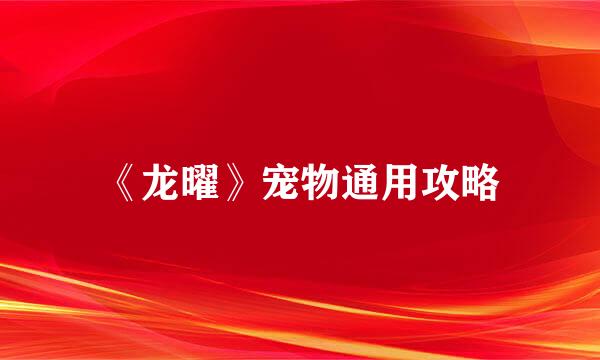 《龙曜》宠物通用攻略