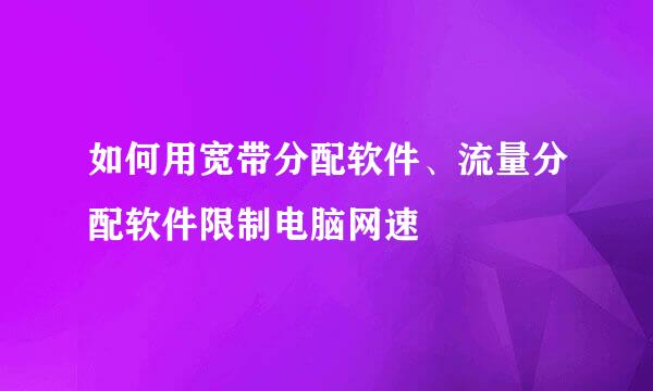 如何用宽带分配软件、流量分配软件限制电脑网速