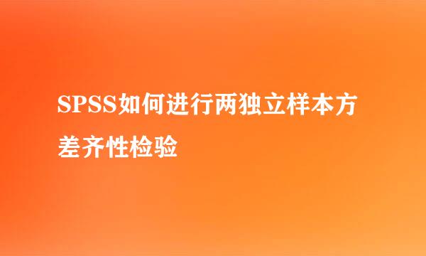SPSS如何进行两独立样本方差齐性检验