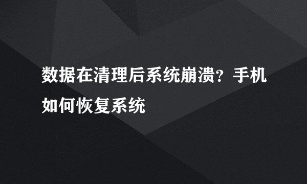 数据在清理后系统崩溃？手机如何恢复系统