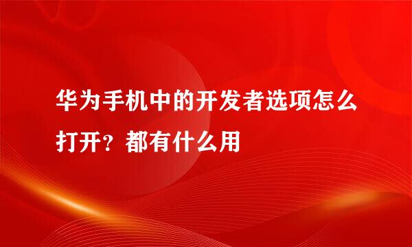 华为手机中的开发者选项怎么打开？都有什么用