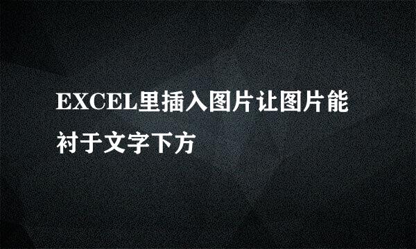 EXCEL里插入图片让图片能衬于文字下方