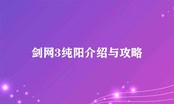 剑网3纯阳介绍与攻略