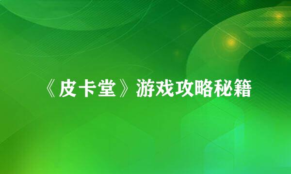 《皮卡堂》游戏攻略秘籍