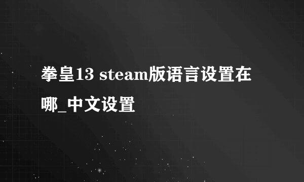 拳皇13 steam版语言设置在哪_中文设置
