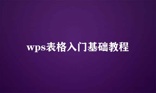 wps表格入门基础教程