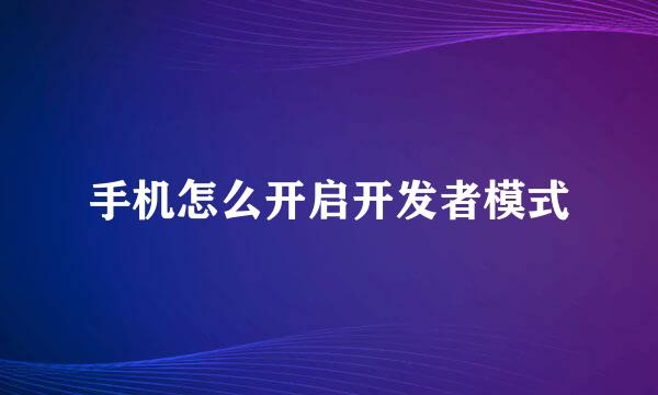手机怎么开启开发者模式