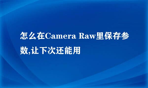 怎么在Camera Raw里保存参数,让下次还能用