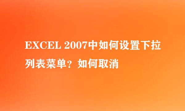 EXCEL 2007中如何设置下拉列表菜单？如何取消
