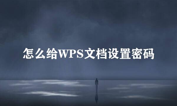 怎么给WPS文档设置密码