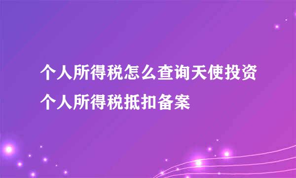 个人所得税怎么查询天使投资个人所得税抵扣备案