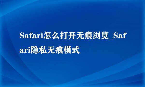 Safari怎么打开无痕浏览_Safari隐私无痕模式