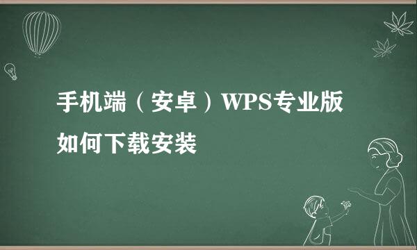 手机端（安卓）WPS专业版如何下载安装